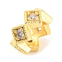 Rack Plating Brass Micro Pave Cubic Zirconia Beads, Long-Lasting Plated, Lead Free & Cadmium Free, Round Ring with Rhombus