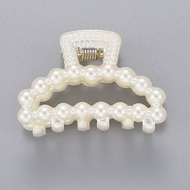 Plastic Claw Hair Clips, with ABS Plastic Imitation Pearl Beads and Iron Findings
