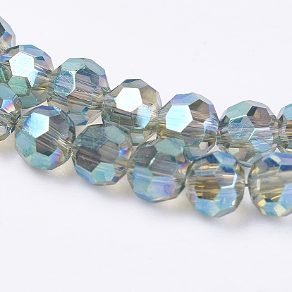 Perles en verre electroplate, plein arc-en-plaqué, facette, ronde