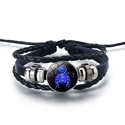 Alloy Braided Bead Bracelets, Leather Multi-Strand Bracelet, Glass Constellation Bracelet