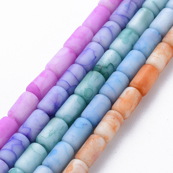 Mèches de perles de verre craquelé peintes au four opaque, givré, colonne
