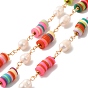 Cadenas de perlas naturales, cadenas de eslabones de arcilla polimérica heishi, con fornituras de latón de tono de oro, con carrete, sin plomo y cadmio
