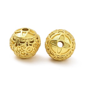 Rack Plating Brass Beads, Long-Lasting Plated, Lead Free & Cadmium Free, Round with Flower