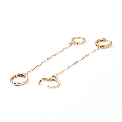 Handcuff Earrings, Alloy & Brass Huggie Hoop Earring, with Brass Cable Chains