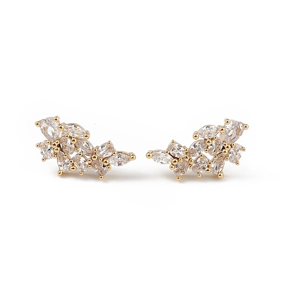 Clear Cubic Zirconia Flower Stud Earrings, Brass Jewelry for Women, Long-Lasting Plated, Lead Free & Cadmium Free