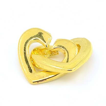 Laiton deux boucles de verrouillage coeur fermoirs pour bricolage bijoux, 13x17x2mm, Trou: 1.5x1mm
