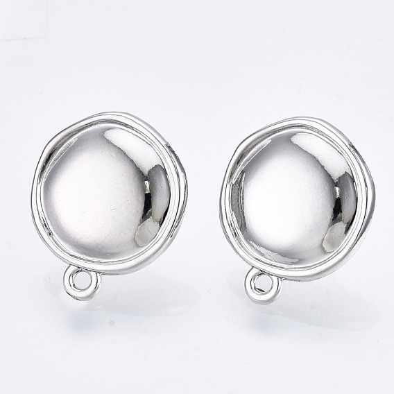 Alloy Stud Earring Findings, with Loop and Steel Pin, Flat Round with Plastic Protective Cover