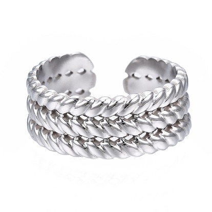 304 Stainless Steel Twist Rope Open Cuff Ring, Chunky Ring for Women