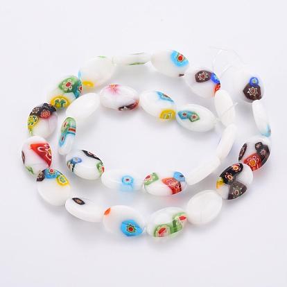 Handmade millefiori lampwork beads strands, овальные