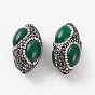 Natural Green Onyx Agate Beads, with Rhinestone, Rugby