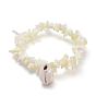 White Shell Chip Beads Charm Stretch Bracelets, with Cowrie Shell Pendants