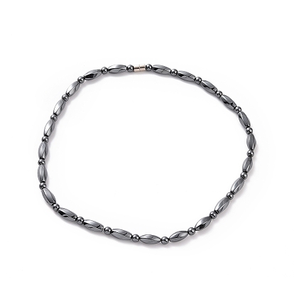 Rectangle torsadé en hématite synthétique et bracelet extensible en perles rondes et collier en perles avec fermoir magnétique, ensemble de bijoux en pierres précieuses pour hommes femmes