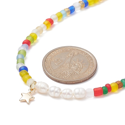Ожерелье с подвеской в виде звезды из латуни, женское колье с цепочками из натурального жемчуга и стеклянных бус