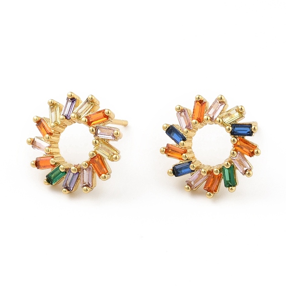Aretes de anillo con circonitas cúbicas de colores, joyas de latón chapado en oro real 18k para mujer, sin plomo y cadmio