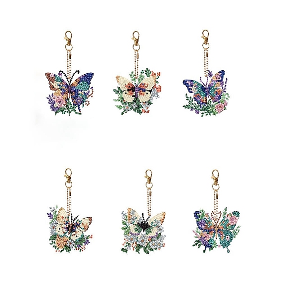 Flower Butterfly DIY Pendant Decoration Kits, Including Resin Rhinestones Bag, Diamond Sticky Pen, Tray Plate and Glue Clay and Metal Findings