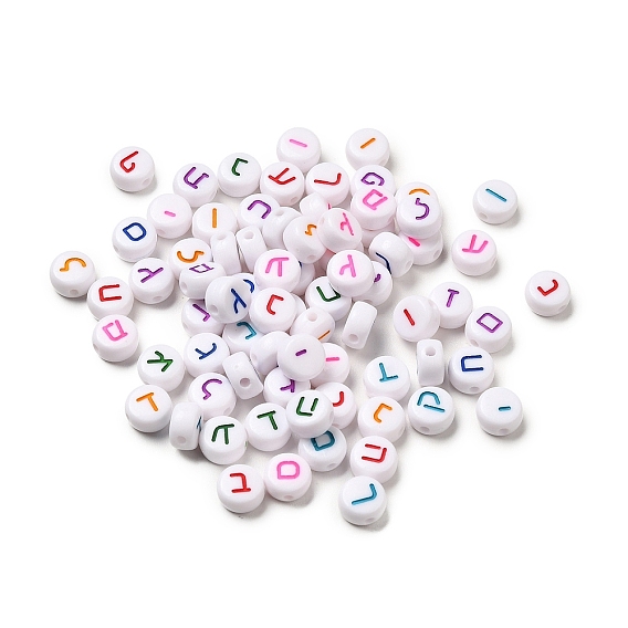 Perles d'émail acrylique rondes plates opaques, lettre mixte