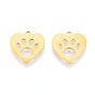 201 Stainless Steel Charms, Laser Cut Pendants, Heart with Dog Paw Prints