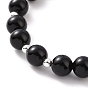 4Pcs 4 Style Natural Eyeless Obsidian & Lava Rock Beaded Bracelets Set, Cubic Zirconia Cross Charms Stackable Bracelets for Women