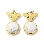 Bee Natural Gemstone Pendants, with Ion Plating(IP) Golden Tone 304 Stainless Steel Findings, Half Round Charm