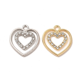 Alloy with Crystal Rhinestone Pendants, Heart Charms