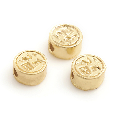 Matte Style Brass Beads, Long-Lasting Plated, Flat Round with Chinese Character Fu