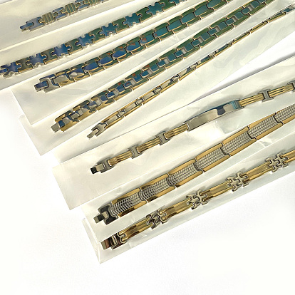 Saint Valentin Cadeaux de jour pour les maris 304 bracelets en acier inoxydable, regarder les bracelets de bande hommes, mixedstyle, 7-5/8 pouces ~ 9 pouces (195~230 mm), 6.5~13.5mm
