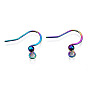 Ion Plating(IP) 304 Stainless Steel French Earring Hooks, Flat Earring Hooks, Ear Wire, with Beads and Horizontal Loop