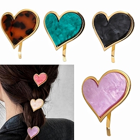 Alloy Bobby Pins, with Cellulose Acetate(Resin) Ornament, Ponytail Hook for Women Girls, Heart