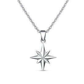TINYSAND Starburst 925 Sterling Silver Cubic Zirconia Pendant Necklaces, 17.3 inch