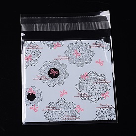 Rectangle sacs opp de cellophane, avec motif de fleurs, 13.1x9.9cm, épaisseur bilatérale: 0.07mm, à propos de 95~100pcs / sac