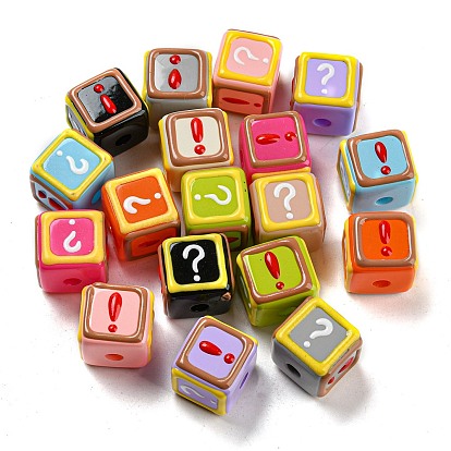 Opaque Acrylic European Beads, with Enamel, Large Hole Beads, Cube with Question Mark & Exclamation Mark