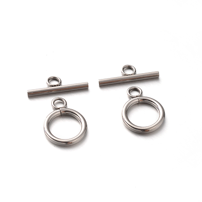304 Stainless Steel Ring Toggle Clasps, Ring: 18.5x14x2mm, Hole: 3mm, Bar: 20x6.5x2, Hole: 3mm