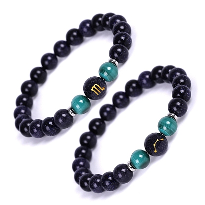 Natural & Synthetic Mixed Gemstone Beaded Bracelets, with Synthetic Blue Goldstone