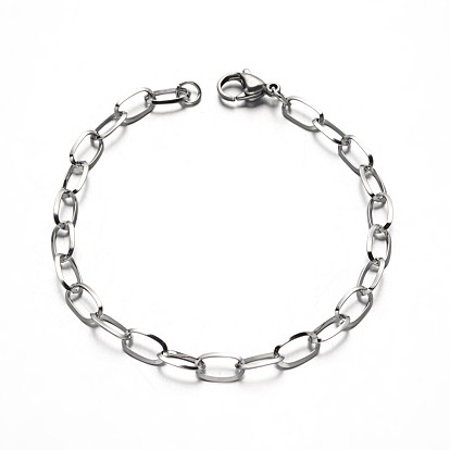 304 Stainless Steel Cable Chain Bracelets, with Lobster Claw Clasps, 190x5mm