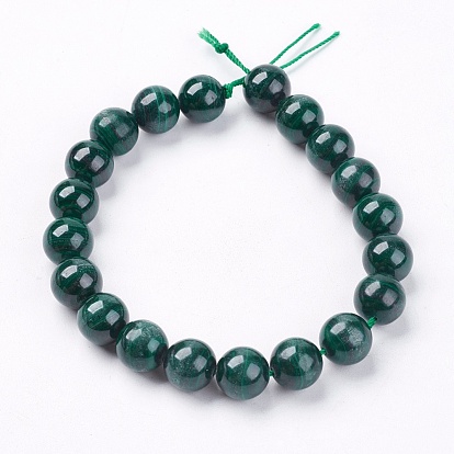 Naturelles malachite beads brins, ronde, verte