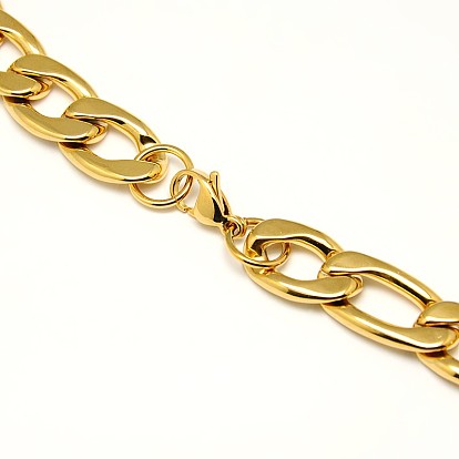 Fashionable 304 Stainless Steel Figaro Chain Necklaces for Men, with Lobster Claw Clasps, 24.02 inch (610mm)x13mm