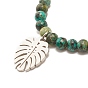 Natural Gemstone Round Beaded Stretch Bracelet with Leaf Charm, Gemstone Jewelry for Women
