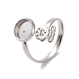 304 Stainless Steel Open Cuff Ring Findings, Pad Ring Setting, Flat Round and Human