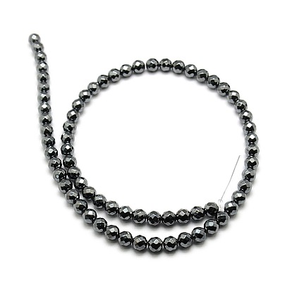 Non-magnetic Synthetic Hematite Round Beads Strands, Faceted, Grade AA