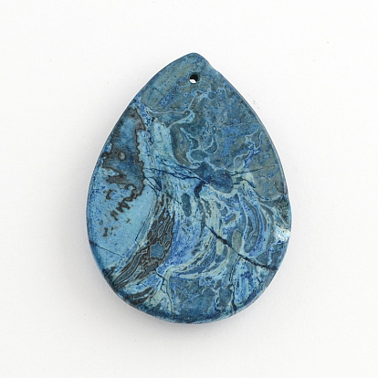 Bleu naturel folles pendentifs en agate, teint, 40~63x32~44x6~7mm, Trou: 2~2.5mm