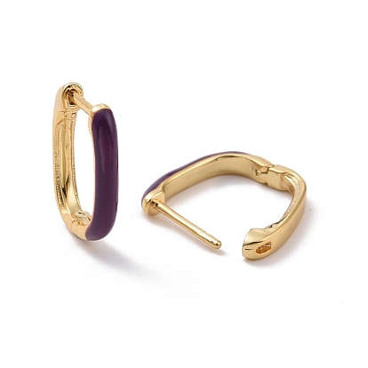 Indigo Enamel Rectangle Hoop Earrings, Rack Plating Brass Jewelry for Women, Cadmium Free & Lead Free