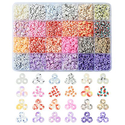 168G 24 Colors Eco-Friendly Handmade Polymer Clay Beads, Disc/Flat Round, Heishi Beads