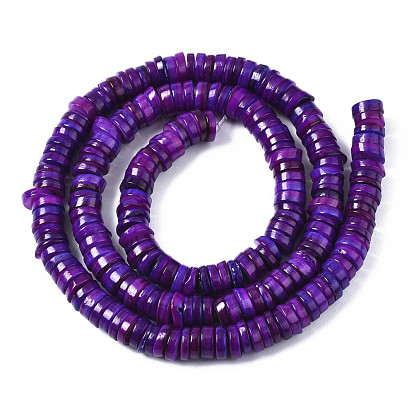 Natural Freshwater Shell Beads Strands, Dyed, Flat Round/Disc, Heishi Beads