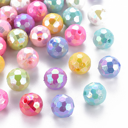 Perles acryliques opaques, facette, teint, couleur ab , ronde