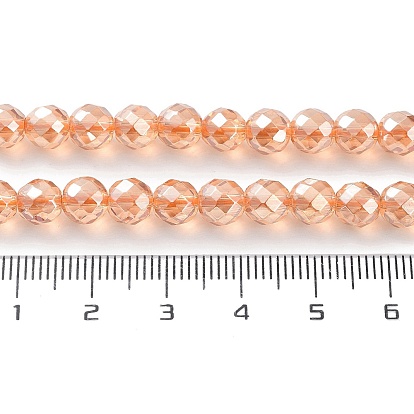 Brins de perles de cristal de quartz synthétique galvanisées, facette, ronde