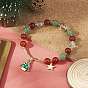 Bracelets extensibles en perles de pierres précieuses mélangées naturelles avec des breloques d'arbre de Noël en alliage d'émail