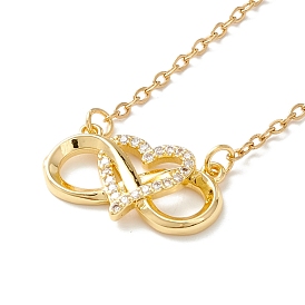 Collier pendentif coeur d'amour infini en zircone cubique claire, 304 bijoux en acier inoxydable pour femmes