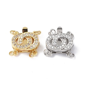 Rack Plating Brass Micro Pave Clear Cubic Zirconia Box Clasps, 2-Strand, 4-Hole, Long-Lasting Plated, Double Number 0