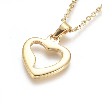 304 Stainless Steel Pendant Necklaces, for Valentine's Day, with Cable Chains and Lobster Claw Clasps, Heart