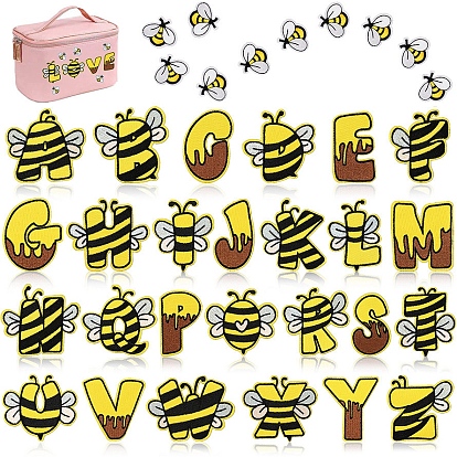 Apliques temáticos de letras a~z y abejas, computarizado bordado paño hierro en remiendos, accesorios de vestuario